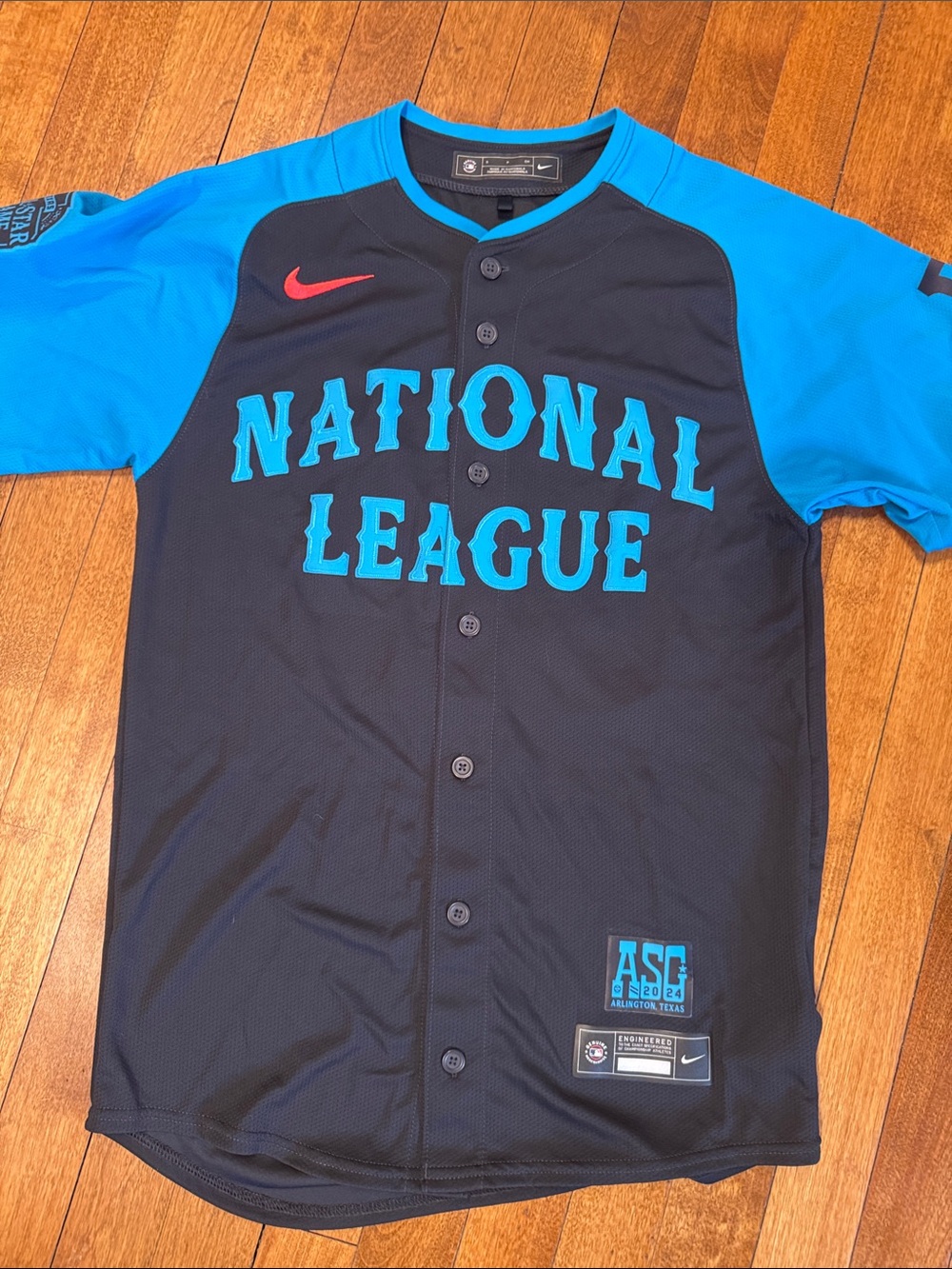 Nike National League Baseball Jersey - Black with Bright Blue Accents